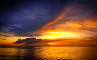 Картинка море, небо, корабли, Карибское море, горизонт, Венесуэла, закат, Caribbean Sea, Venezuela