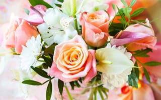 Картинка flowers, bouquet, букет, roses, pastel, розы