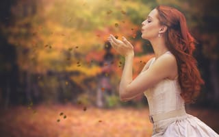 Картинка осень, девушка, листья