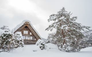 Картинка зима, снег, cottage, зимний, beautiful, хижина, house, winter, деревья, пейзаж, nature, landscape, snow