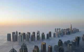 Картинка утро, прохлада, небоскребы, высота, туман, Дубаи
