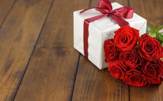 Картинка цветы, romantic, букет, flowers, розы, red, подарок, love, roses, valentine's day, красные, gift box