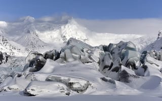Картинка Исландия, небо, горы, пейзаж, зима, снег