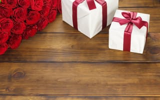 Обои цветы, romantic, love, roses, розы, букет, красные, gift box, red, valentine's day, flowers, подарок
