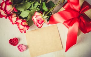 Картинка любовь, букет, love, лента, gift box, roses, flowers, romantic, розы, red, подарок, красные, valentine's day