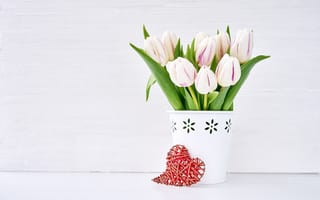 Картинка любовь, tulips, romantic, букет, love, beautiful, valentine's day, белые, white, сердце, тюльпаны, цветы, flowers, spring