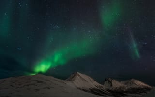 Картинка Норвегия, северное сияние, небо, горы, звезды
