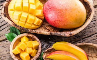 Картинка кубики, плоды, дольки, фрукты, манго