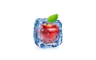 Обои арт, drops, cube, воды, яблоко, water, white, frozen, абстракция, куб, капли, apple, 3d, ice, льда, fruit