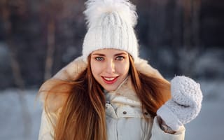 Картинка зима, Дарья Дементьева, Девушка, Алексей Кишечкин, улыбка, шапка
