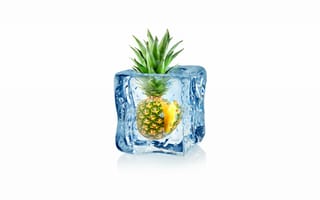 Картинка арт, абстракция, cube, frozen, water, капли, pineapple, 3d, воды, , fruit, куб, drops, льда, ананас, white, ice