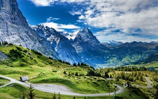 Картинка перевал Grosse Scheidegg, дорога, Швейцария, дом, Эйгер, горы, Айгер