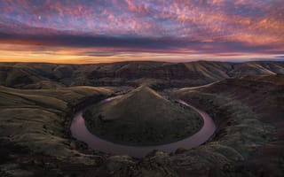 Картинка США, каньон, холмы, скалы, утро, вечер, река