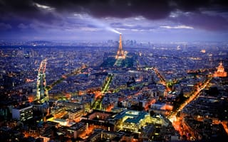 Обои Франция, панорама, освещение, дома, вид, столица, Эйфелева, башня, здания, город, ночь, Париж, огни