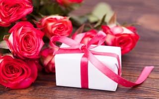 Картинка любовь, букет, valentine's day, подарок, roses, romantic, pink, розы, love, flowers, розовые, gift box, beautiful, цветы
