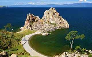 Картинка Россия, Байкал, побережье, озеро, утес, берег, коса, камни, скала, Baikal