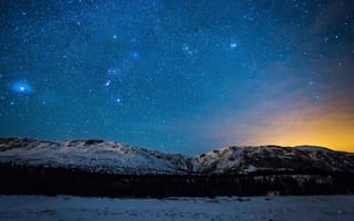 Картинка Млечный Путь, снег, деревья, тайны, космос, дом, звезды, зима, горы, свет