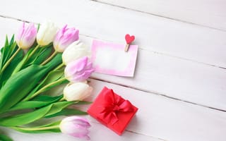 Картинка любовь, valentine's day, цветы, tulips, romantic, букет, love, розовые, pink, heart, flowers, тюльпаны, сердце, beautiful, spring, подарок