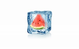 Картинка арт, куб, frozen, white, капли, ice, watermelon, , льда, water, 3d, cube, fruit, воды, абстракция, арбуз, drops