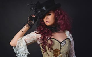 Картинка Kayleigh Baldasera, creative, девушка, портрет, шляпка, circle, макияж, Steampunk