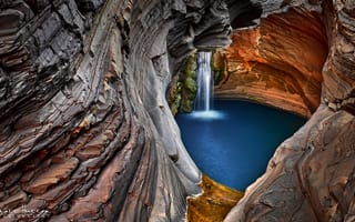 Картинка Западная Австралия, водопад, поток, скалы, грот