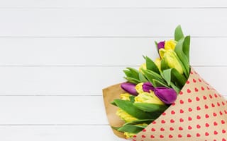 Картинка цветы, flowers, тюльпаны, yellow, spring, tulips, multicolored, purple