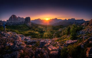 Картинка лучи, природа, рассвет, Lukas Watschinger, долина, скалы