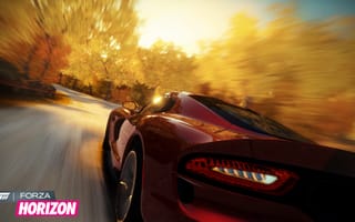 Картинка красный, dodge viper, скорость, forza horizon, деревья