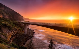 Картинка Sea Cliff Bridge, NSW Australia, пейзаж, закат