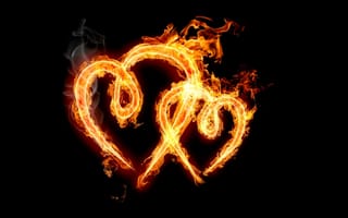 Картинка чёрный, сердца, два, огненых