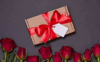 Картинка цветы, подарок, красные, букет, розы, сердечки, love, red