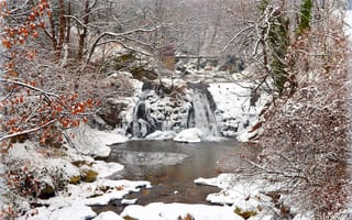 Картинка Зима, Водопад, Winter, Снег, Snow, Waterfall