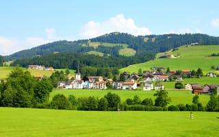 Картинка Швейцария, поля, леса, холмы, Sankt Gallen, дома