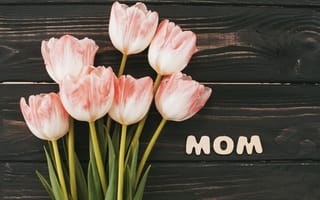 Картинка цветы, букет, happy, розовые, wood, тюльпаны, pink, flowers