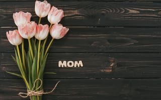 Картинка цветы, букет, тюльпаны, pink, happy, розовые, flowers, wood