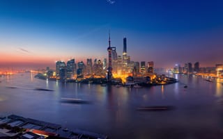 Картинка КНР, Китай, город Шанхай, утро, выдержка