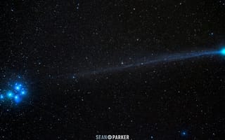 Картинка Созвездие Плеяд, звезды, комета, Comet Lovejoy, Телеца, ночь