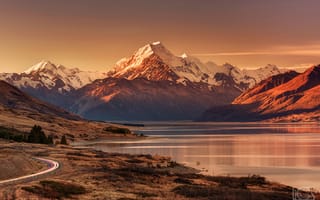 Картинка Новая Зеландия, Южные Альпы, высочайшая точка Новой Зеландии, Гора Кука, остров Южный, горы, вечер