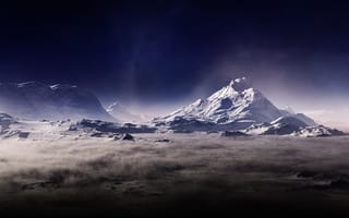 Картинка Тьма, горы, арт, пыль, дымка, туман