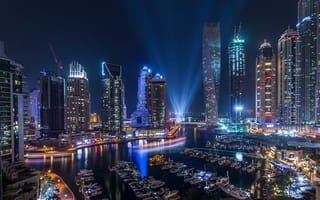 Обои ОАЭ, Dubai, город, Marina, свет, вечер, огни, ночь