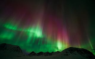 Картинка Лапландия, ночь, северное сияние, горы, звезды