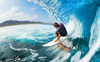 Картинка Серфинг, сёрфер, доска, волна, море, океан, спорт