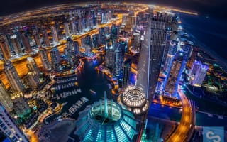 Картинка ОАЭ, город, ночь, вечер, Dubai Marina, Дубай, огни