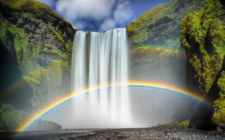 Картинка Исландия, радуга, Skógafoss, водопад