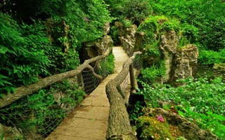 Картинка Albert-Kahn Japanese gardens, листья, ветки, кусты, пруд, сад, Франция, камни, зелень, мост, Париж