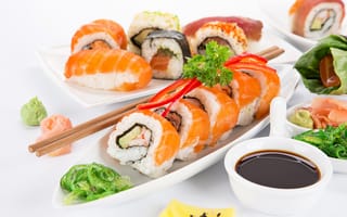 Картинка рыба, seafoods, sushi, суши, fish, соус, роллы
