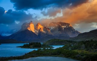Картинка Южная Америка, небо, горы, свет, озера, Анды, облака, Чили, Патагония