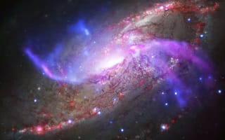 Картинка космос, M106, спиральная галактика, NGC 4258, black hole, Spiral galaxy, чёрная дыра
