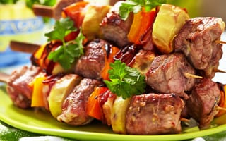 Обои meat, шашлык, шпажки, овощи, мясо, vegetables