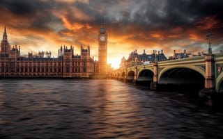 Обои Guerel Sahin, Биг-Бен, небо, облака, photographer, парламент, Лондон, закат